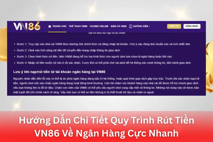 Hướng Dẫn Rút Tiền VN86 Từ Thêm Tài Khoản Ngân Hàng Đến Nhận Tiền